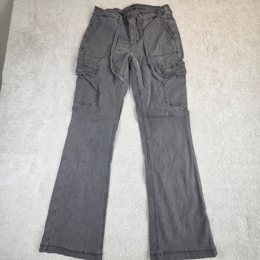 American Eagle Womens 8 Long Classic Bootcut Cargo Pants Gray Stretch Utility